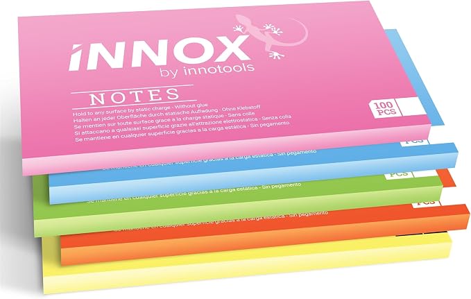 Self-Stick Notes 8x4 inch | Sticks to Any Surface Without Glue | Reusable White Dry Erase | Great for Classroom and Home Office (Assorted Colors, 8x4 inches)