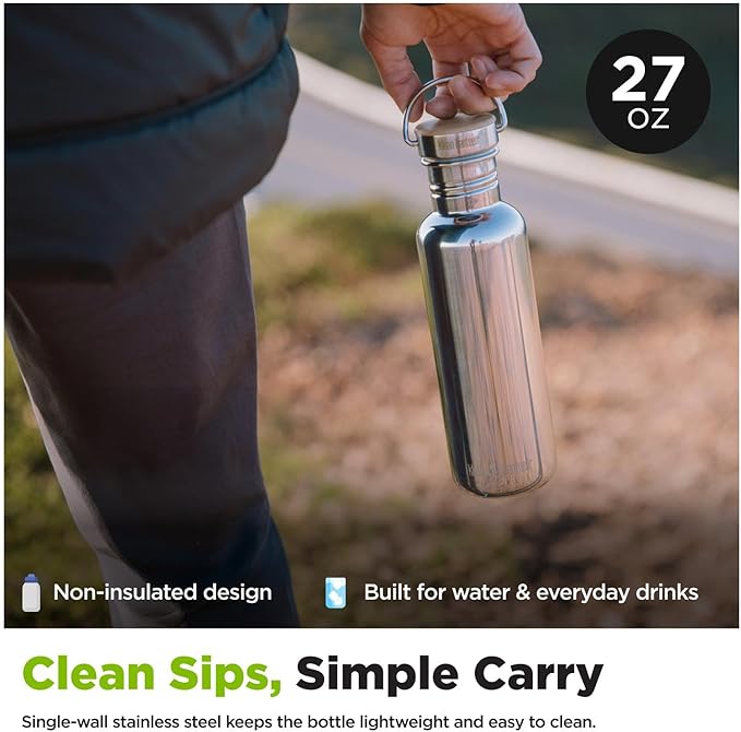 Klean Kanteen 27 oz Reflect Water Bottle with Bamboo Cap - Reusable Water Bottle - BPA-Free - Made with Stainless Steel & Food-Grade Silicone - Mirrored Stainless, 27 oz