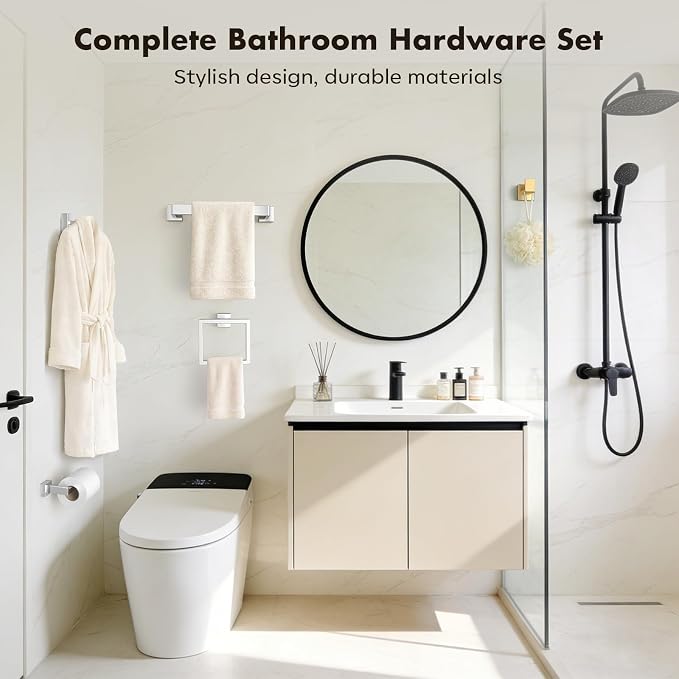 Bathroom Accessories Towel Bar Set: 20 Pieces Brushed Nickel Square Bathroom Hardware SUS304 Stainless Steel - Wall Mounted Towel Rack&Toilet Paper Holder&Towel Ring and Towel Hook