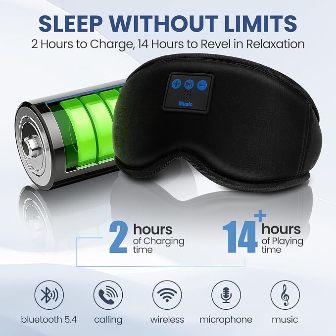 Sleep Headphones, HILDCROA Sleep Mask with Bluetooth Headphones, Sleeping Earphones for Side Sleeper, Bluetooth Eye Mask for Sleeping, Meditation & Travel