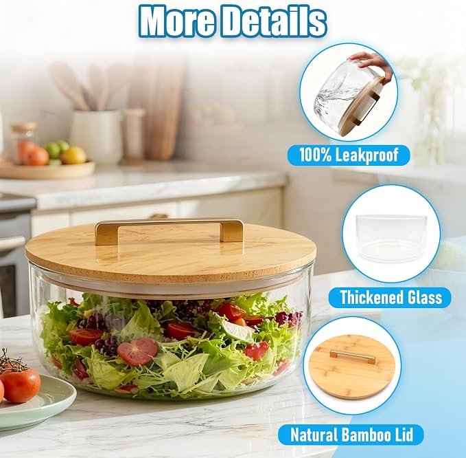 Acelane 9 Inch Glass Trifle Bowl with Sealed Lid, Large Salad Bowl, Modern Versatile Mixing and Serving Bowl for Salad, Dessert, Laying Ice Cream, Cake and Party, Home, Microwave & Dishwasher Safe