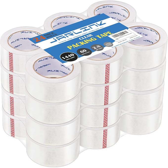 JARLINK 24 Rolls Clear Packing Tape, Heavy Duty Packaging Tape | Ultra Thick 2.8mil and 1.88" Wide. 60 Yards per Roll, 1440 Total Yards. Moving Supplies for Shipping Packaging Sealing