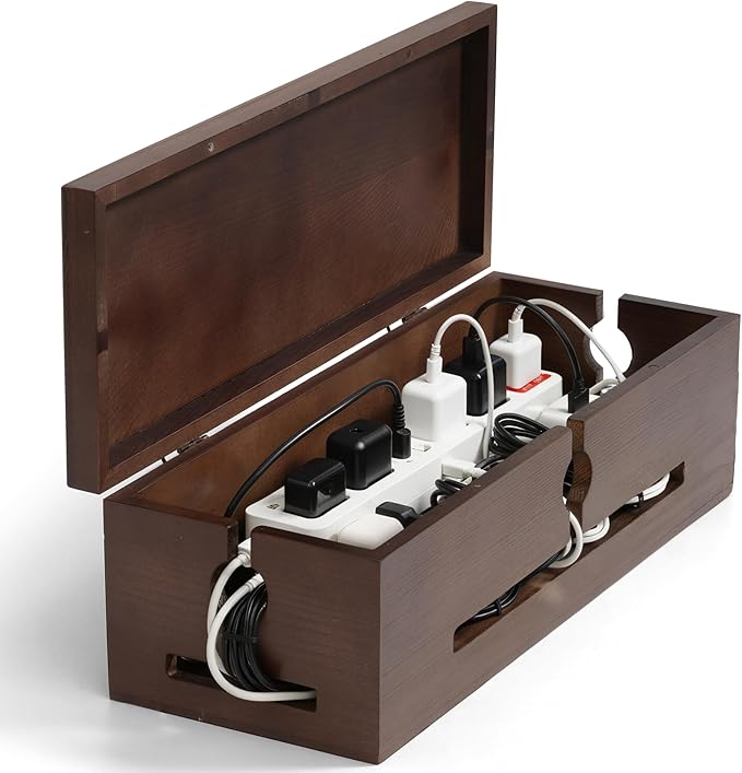 Wooden Cable Management Box – Modern Wire Organizer Box & Power Strip Cover for Home or Office | Large Cable Hider for Wires, Chargers & Extension Leads – Home Organization Storage