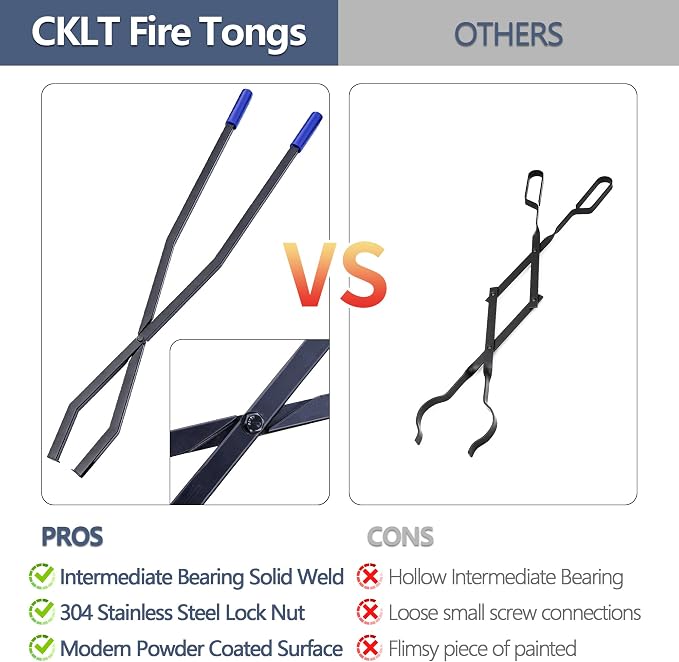 40'' Fire Tongs for Fire Pit Heavy Duty Firewood Grabber Tool Metal Log Grabber for Large Logs Rustproof Safely Moves Firewood Outdoor Bonfire Campfire