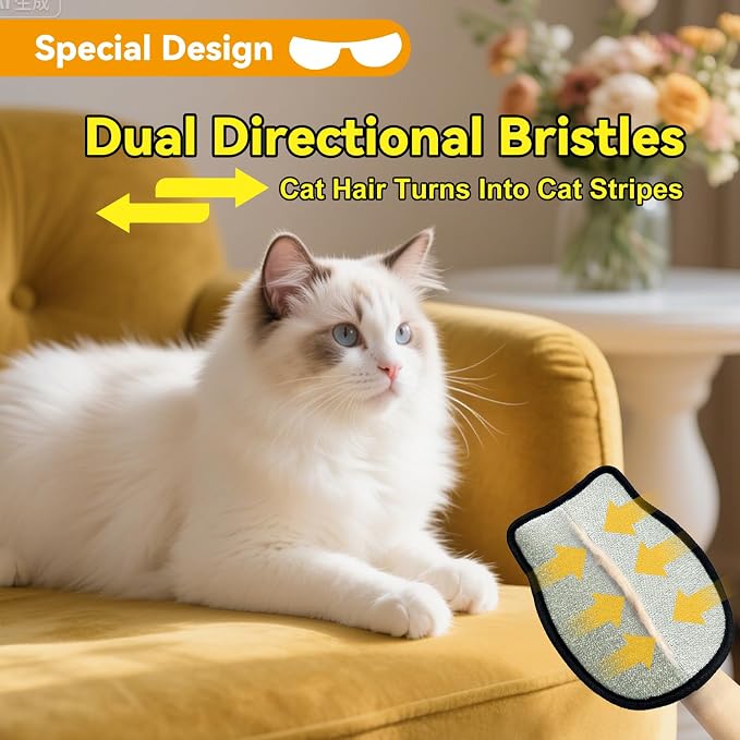 Pet Hair Removal Glove - Washable Reusable, 2pcs | Electrostatic dual-direction fiber grabs loose fur. Works on sofas, rugs, car seats & pet beds. Cat & dog hair