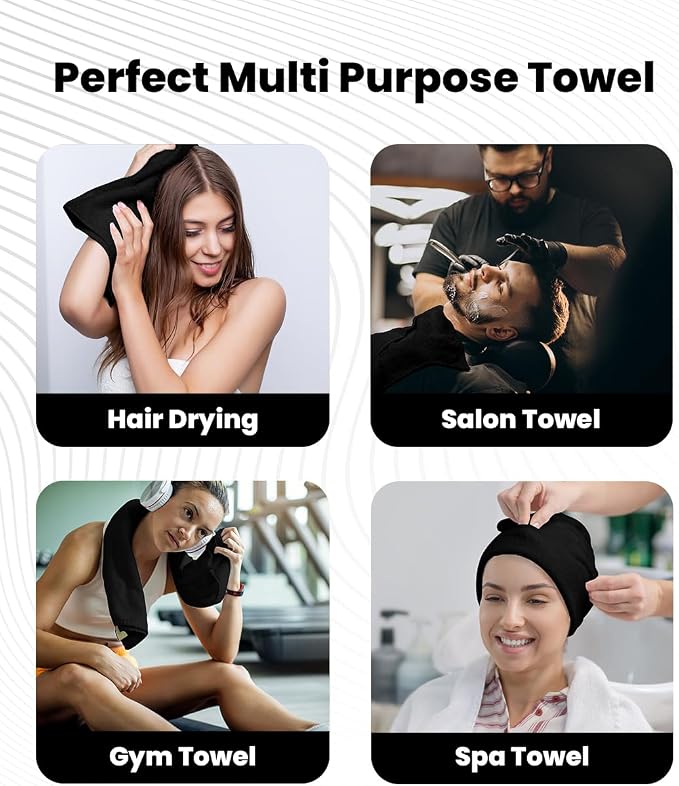 Avalon Towels Salon Towel - Black Hand Towels Bulk Pack of 24 - 100% Cotton Absorbent Spa, Facial & Gym Towel for Working Out - 16x27 Inches (Not Bleach Proof)