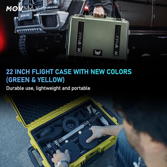 MOVMAX Razor Arm Air Shock Absorption Car Mount Shooting System for DJI Ronin Series(eg:RS4 Pro/RS4/RS3 Pro), Four Suction Cup Car Mount Kit,Gimbal Stabilizer with 22 Inch Storage Case(Green)