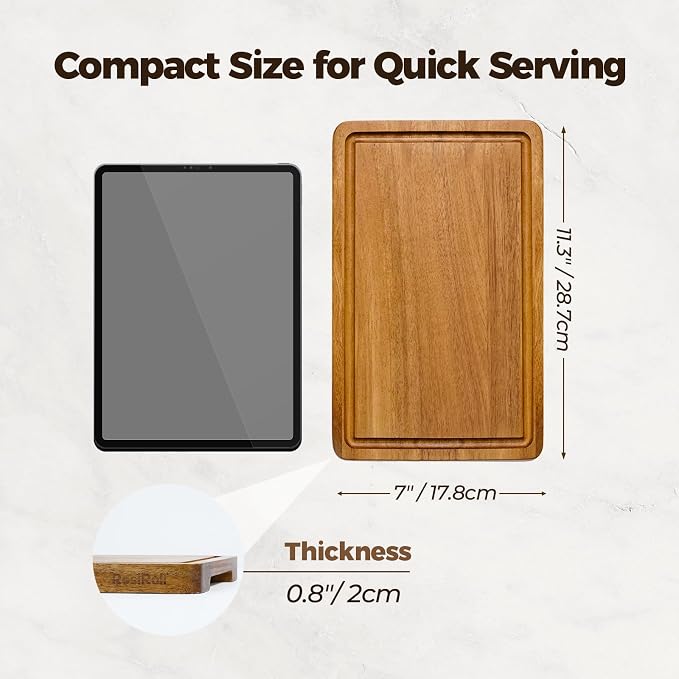 Small Acacia Wood Cutting Board for Kitchen, 11.5x7 Inch | Natural Acacia Wood, Strong Magnetic Connectors, 23-Inch Extended Platter, Deep Juice Groove, Side Handles