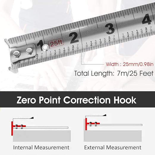 2 Pcs 7.5M/25FT Stainless Steel Tape Measure Double-Sided Scale, Stainless Steel Anti-Corrosion Retractable Metric Ruler, Anti-Fall Wear-Resistant Hollow Design Titanium Tape Measure