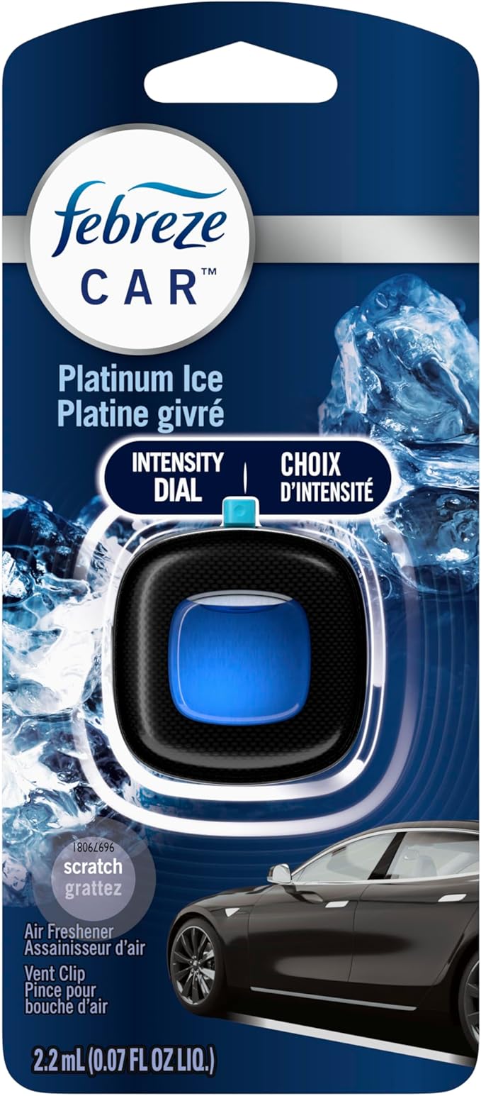 Febreze Car Air Freshener, Odor-Fighting Automotive Vent Clip, Scented Car Accessories, Long Lasting for Strong Odors, Platinum Ice Scent, 1 Count