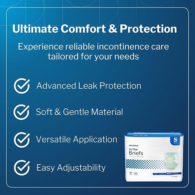 McKesson Ultra Briefs, [24 Count], Small, 22-36 in. Incontinence Adult Diapers, Heavy Absorbency, Unisex, Disposable, Elastic Leg Gathers and Contoured Fit for Men and Women