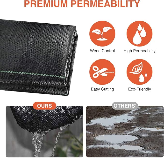 3ftx100ft Weed Barrier Landscape Fabric Heavy Duty | Premium 3.2oz Gardening Weed Control Mat,Ground Cover for Gardening,Farming with 20 U-Shaped Securing Pegs