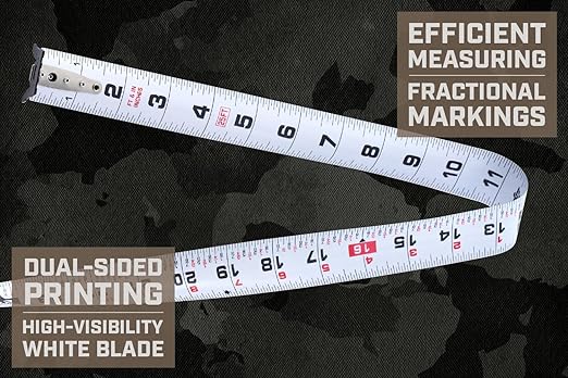 Spec Ops Tools Elite Series Tape Measure for Measuring & Layout, 1 1/4" Double-Sided Blade, Heavy Duty Military-Grade Composite Case, 25 Foot Magnetic + Fractional