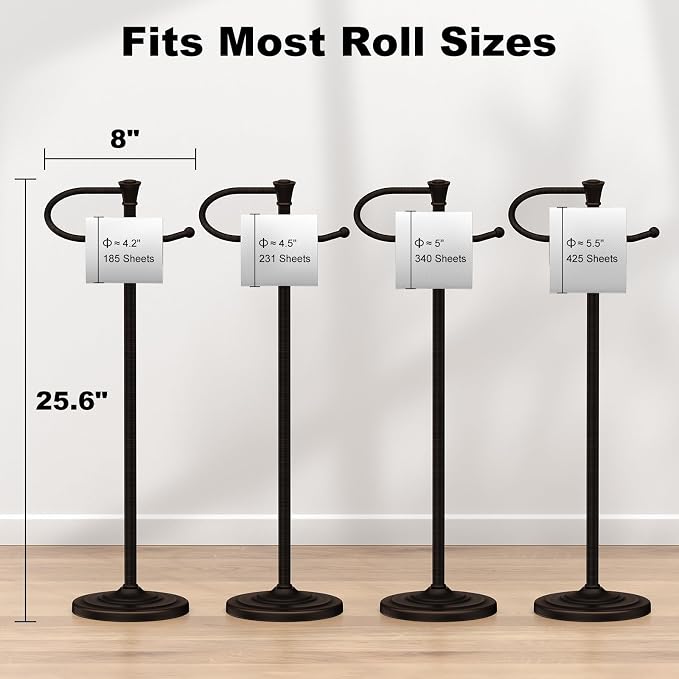 Toilet Paper Holder Free Standing, 25” H Stainless Steel Oil Rubbed Bronze Toilet Paper Stand, Weighted Base Floor Tissue Roll Holder for Bathroom,Toilet Roll Stand
