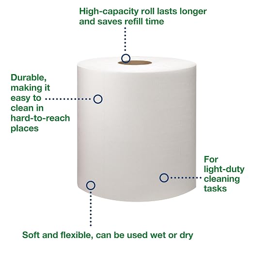 Tork Light Duty Cleaning Cloth Giant Roll White W1, Use Wet or Dry, 1 x 1450 Cloths, 500105