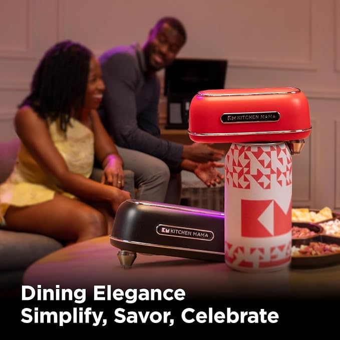 Kitchen Mama Orbit One Rechargeable Electric Can Opener, Red | Hands-free, USB-C Charging, Automatic Stop, Smooth Edge, Storage Box