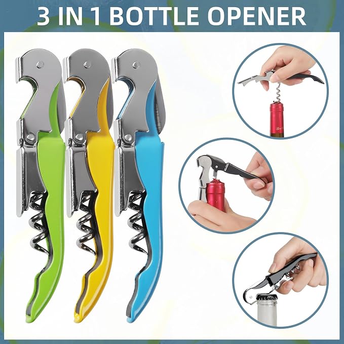 24 Pack Colorful Corkscrew Wine Openers Upgraded Heavy Duty Stainless Steel Wine Opener Bulk Double Hinged Wine Key for Serves Waiters Bartenders Party Wine Opener Favor (Colorful)
