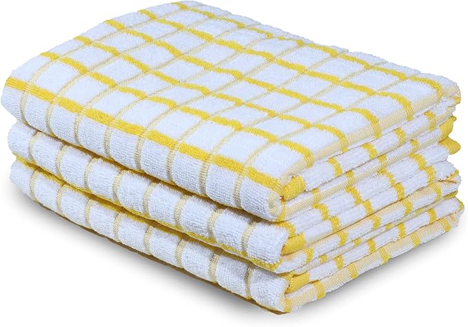 Urban Villa Kitchen Towels Cotton Dish Towels 20”x30” (Set of 3) Yellow Wht