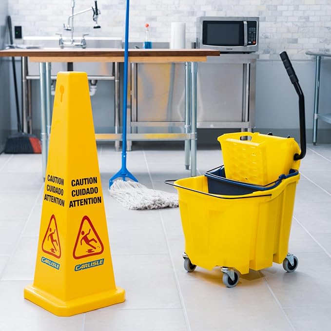 SPARTA OmniFit Mop Bucket System, Durable Mop Bucket, Side Press Wringer, and Soiled Water Insert, Floor Cleaning Essentials for Commercial and Home Use, 35 Qt Capacity, 1 Count, Yellow