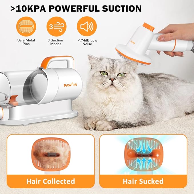 PAWING Dog Grooming Vacuum, All-in-1 Professional Deshedding Tools for Dogs & Cats - Low Noise Dogs Vacuum Cleaner with 2L Large Capacity Dust Cup for Shedding Pet Hair