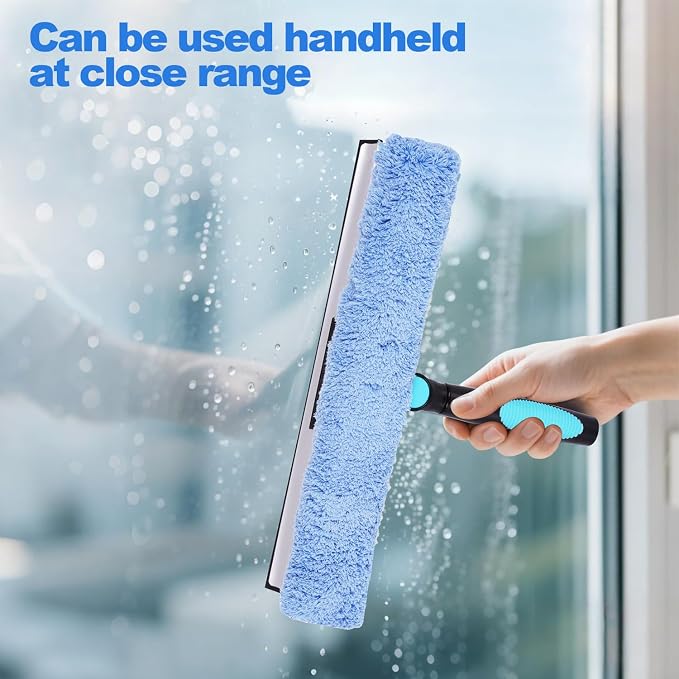 DOBEN 12-Foot Carbon Fiber Window Cleaner Tool with Telescopic Extension Pole, Rotating Scrubber & Squeegee - Sturdy Lightweight Design for Indoor/Outdoor Glass Cleaning