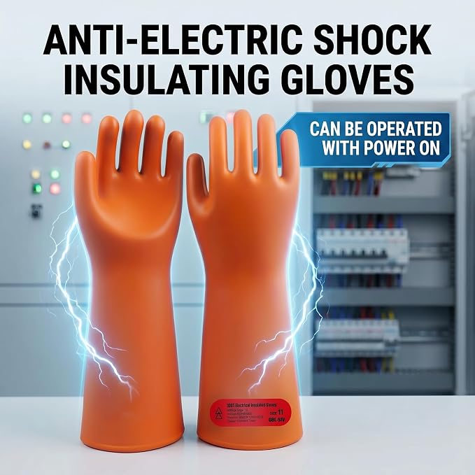 Class 2 Insulated Gloves, ASTM D120, 17000V, 1 Pair, Yellow | High voltage dielectric rubber gloves for linemen & electricians. Electrical safety PPE, arc flash protection.