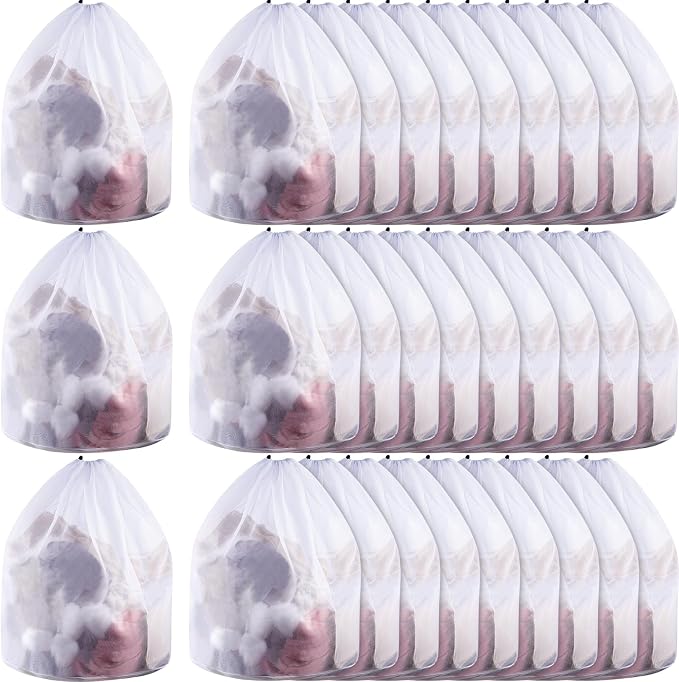 48 Pcs 24 * 32 Inches Fine Mesh Laundry Bag with Drawstring Large Heavy Duty Mesh Bag Machine Washable Sheet Drawstring Net for Delicates College Dorm