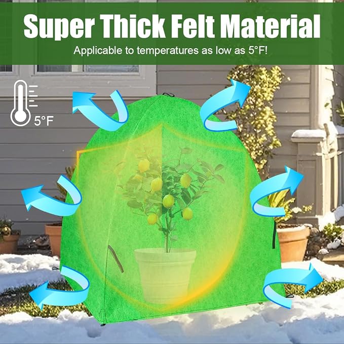 Plant Covers Freeze Protection for Winter, Outdoor Garden Frost Cover for Plants,Reusable Shrub Blankets Bags, Potted Fruit Vegetable Sall Tree Pest Protector(Felt,2-Pack)