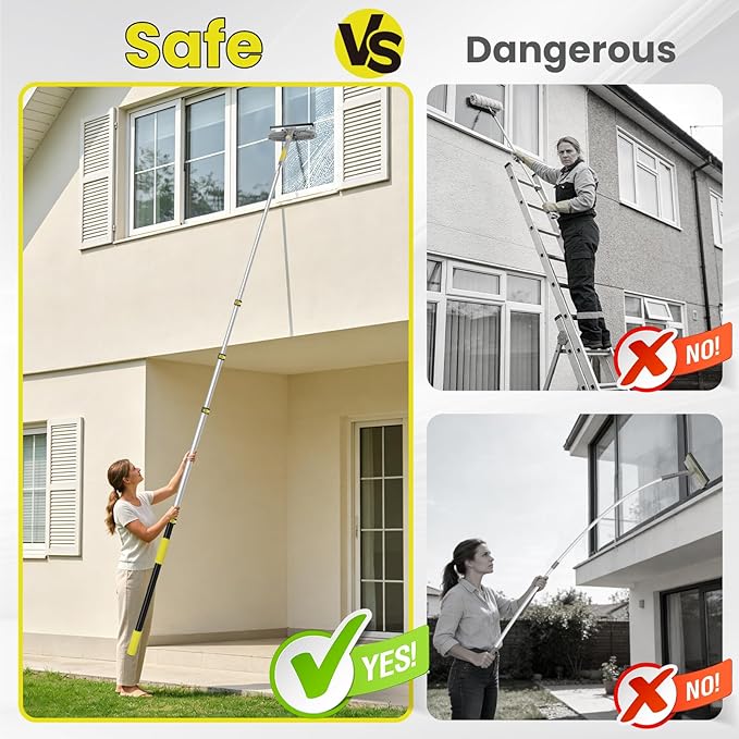Window Squeegee with Extension Pole, 26FT Reach Squeegee for Window Cleaning, 2-in-1 Windows Washer, 180°Rotated Windows Cleaner Squeegees, Washable Window Squeegees for Home, Mirror, Car