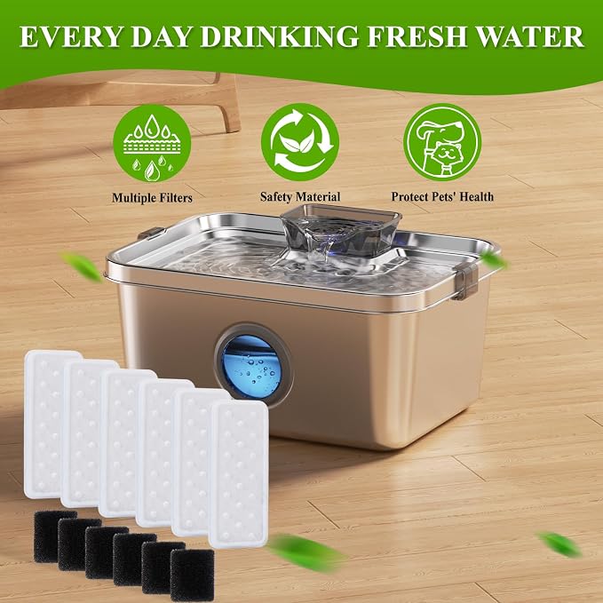 PETIMI Accessories Set (Replacement Filter & Water Pump Sponge) for Pet Water Fountain- 6 pcs Packed Filters and 6 pcs Packed Sponges, Fits PETIMI 2 Gallons and 3 Gallons Pet Fountain Series