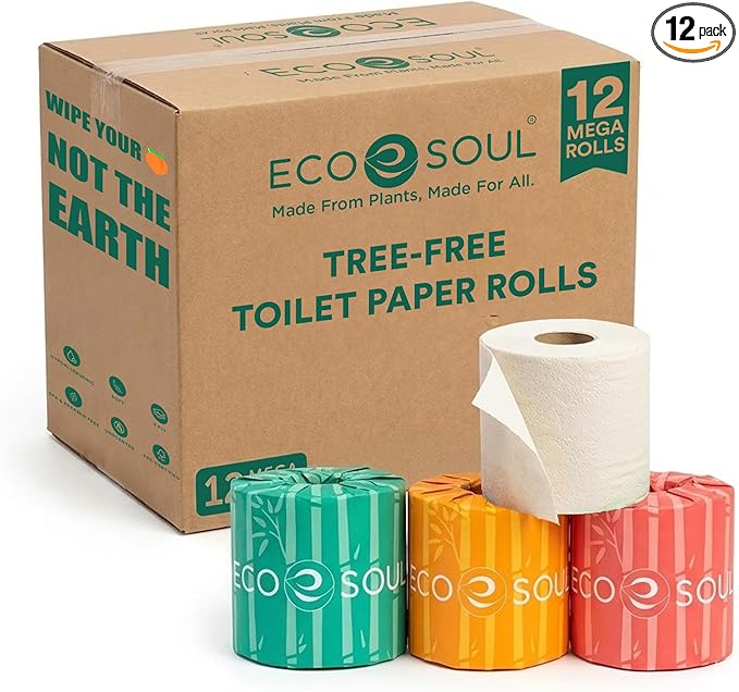 Eco Soul Premium Bamboo Toilet Paper 3 Ply | 12 Mega Rolls | 300 Sheets Each | FSC Certified Hypoallergenic, Textured & Skin-Friendly Septic-Safe Soft Bathroom Tissue Eco-Friendly Chemical & Dye Free