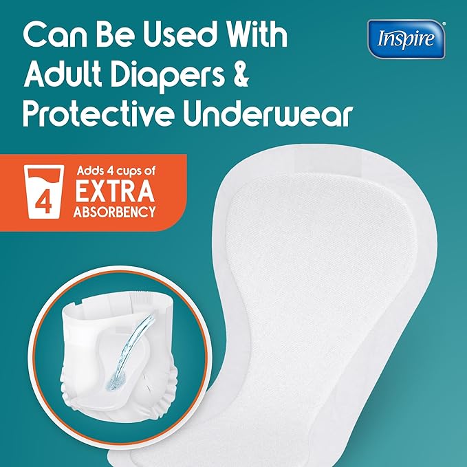 Inspire Ultra Absorbency Incontinence Booster Pads | Absorbs Over 4 Cups! | for Women or Men, Adhesive Strip Use in Incontinence Underwear and Diapers Leak-Free (22 Count)