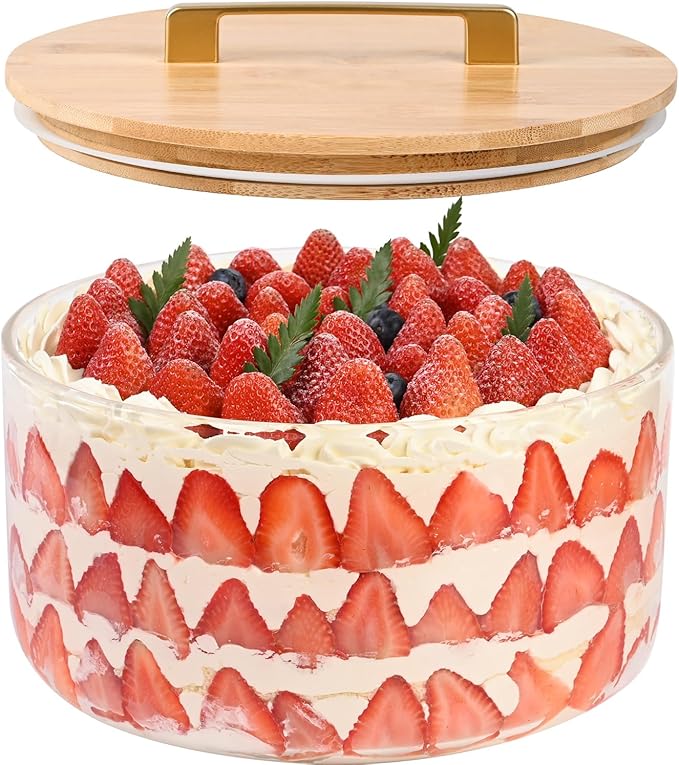 LOVYANXUE Large Salad Bowl, 10 inch Trifle Bowl with Sealed Lid, Versatile Mixing and Serving Bowl for Laying Ice Cream, Cake, Salad, Fruit, Baking, Dessert and Party Diy, Microwave Safe