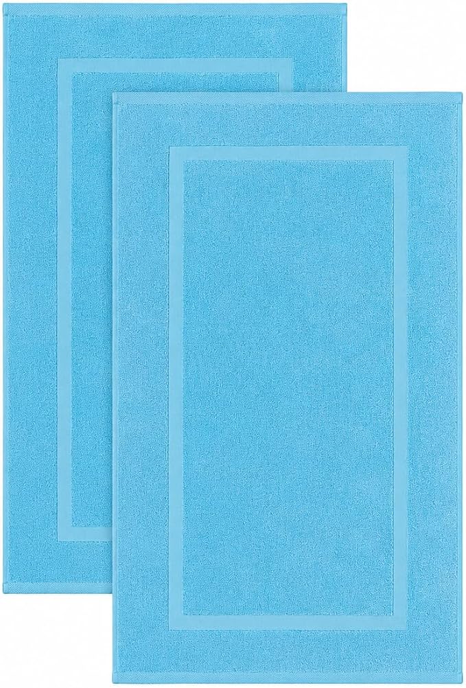 SALBAKOS 2-Piece 100% Turkish Cotton Bath Mat Towel, 20x34 inch, Aqua | Bathroom Floor Towels, Thick Soft Most Absorbent Quick-Dry Durable Large Size Foot Rug, Premium Hotel Quality Made in Turkey