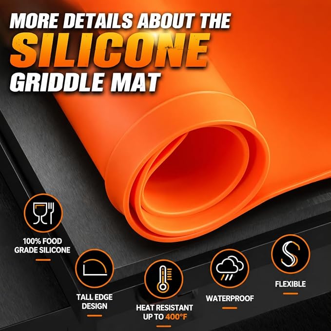 Silicone Grill Mat for Outdoor Griddle for Cuisinart CGG-501 2021-2026, Non-Slip BBQ Tool Mat, Heat Resistant Griddle Protector Mat, Outdoor Kitchen Accessories,17 inch（43.3 * 38.3 * 1.3cm）