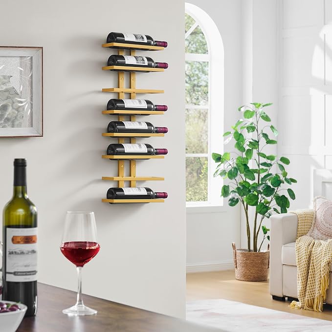 Hoctieon 8 Tier Wall Mount Wine Rack, Wall Racks for Wine Bottles Display and Storage, Hanging Bottle Organizer for Living Room, Dining Room, Wine Cellar, Bar, Gold