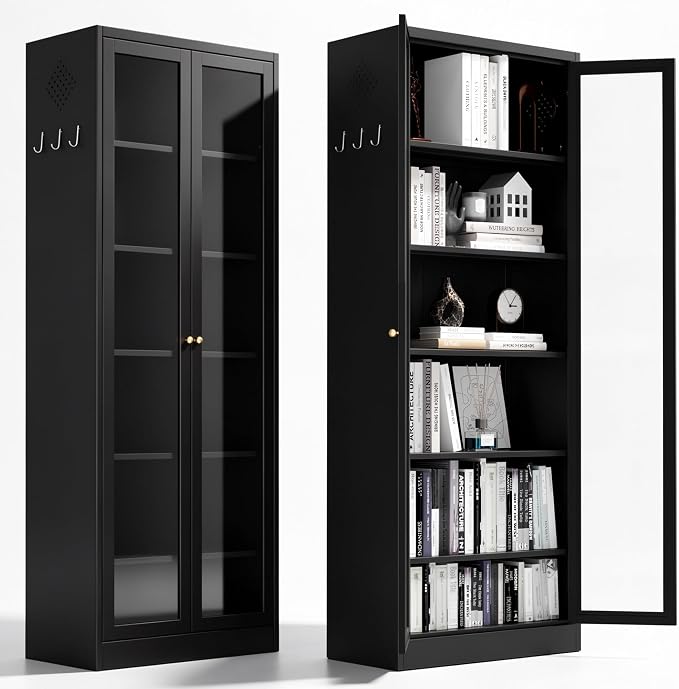 AQY Kitchen Pantry Cabinet,Black 73" Tall Pantry Storage Cabinet with Doors and Adjustable Shelves, Metal Food Pantry Cabinets with Handle, Freestanding Cupboard for Living Room-Assemble Required