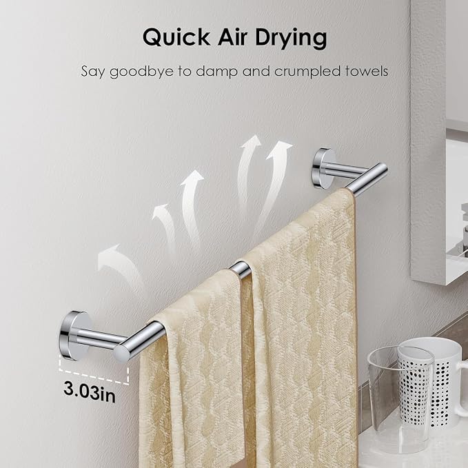 FORIOUS Bathroom Hardware Accessories Set, SUS304 Stainless Steel 24 Inch Towel Bar Set Wall Mounted, Modern Toilet Paper Holder with Shelf for Bathroom, 5 Pieces, Chrome