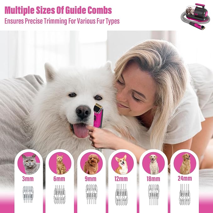 Dog Grooming Vacuum Kit with Clippers and Nail Grinder, 1.2L Pet Grooming Vacuum for Shedding, Low-Noise Dog Hair Vacuum with Grooming Brush for Home Cleaning Grooming,Dyson-Style Gray