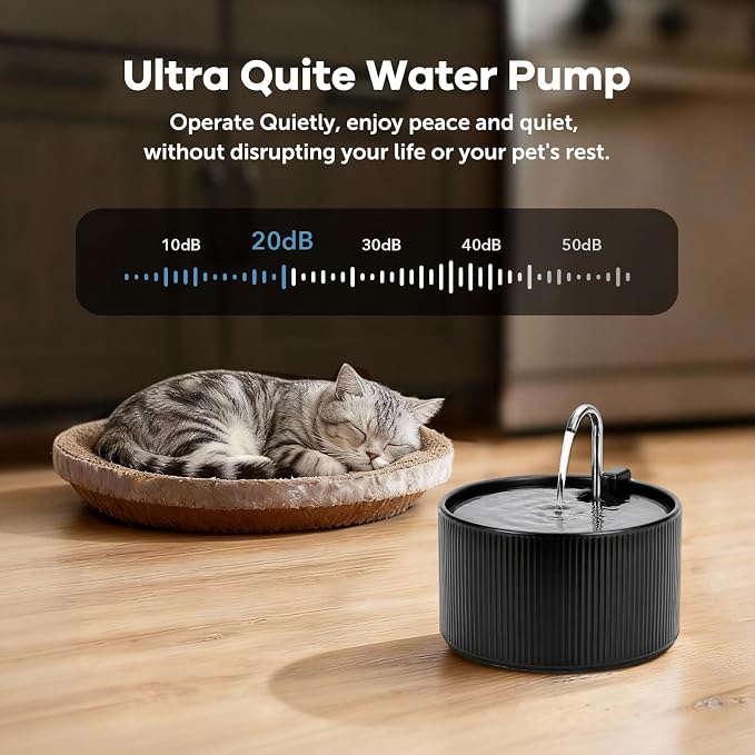 2.2L Ceramic Pet Fountain –Porcelain Pet Water Fountain & Little Dog Drinking Bowl– Automatic Cat Water Dispenser （Black）