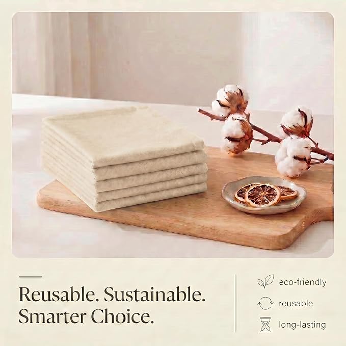 Urban Villa Kitchen Towels Cotton Dish Towels 20”x30” (Set of 6) Ivory
