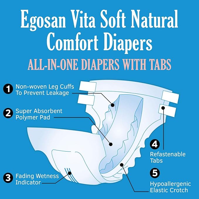Egosan Maxi Incontinence Disposable Adult Diaper Brief with Tabs Maximum Absorbency and Adjustable for Men and Women (Large 15-Count)