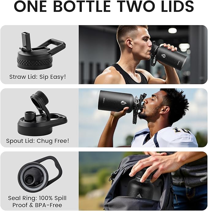 RAYMYLO 64oz Insulated Water Bottle, Triple Wall Vacuum Stainless Steel Water Bottles - Keeps Cold 48H, Reusable Half Gallon Jug for Gym, Sports, Camping, Hiking,Travel, Starry Sky-Black