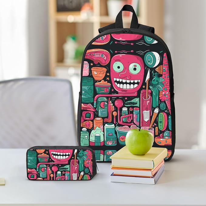 Toothbrush and Toothpaste Backpack Set 3 PCS - 17 Inch Laptop Backpack with Lunch Bag, Waterproof Daypack Insulated Lunch Box Large Capacity Coin Pouch Personalized Gift