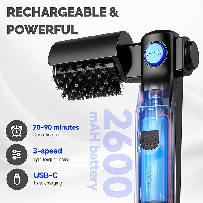 Electric Grill Brush, Cordless Rechargeable Grill Cleaner with 3-Speed Powerful Motor & 180° Adjustable 304 Stainless Steel Non-Shedding Brush Head, Automatic Cleaning for Outdoor Gas Grill & Grates