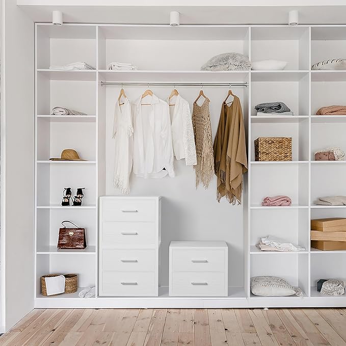 BOLUO Stackable Storage Drawers Closet Organizers and Storage Fabric White 2 Drawer Dresser for Bedroom 2 Packs Modern