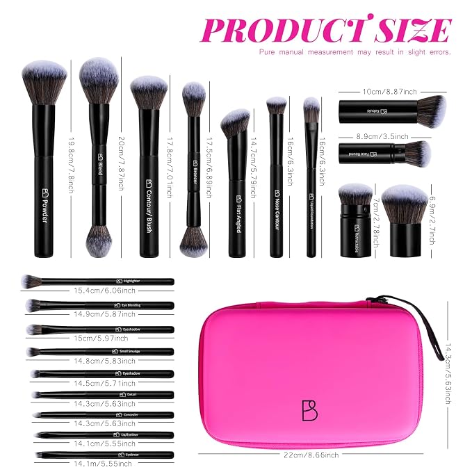 Professional Makeup Brushes BS-MALL With Travel Case - Kabuki Brush Eyeshadow Brush, Concealer Brush, Blush Brush Bronzer & Foundation Brush 20 Pcs, Labeled Daily Use & Versatile Occasions Gift Box
