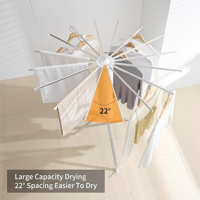 RFOUO Clothes Drying Rack Tripod Aluminum-16rods,Portable Foldable Drying Rack,Drying Rack Clothing for Laundry Bedroom Household