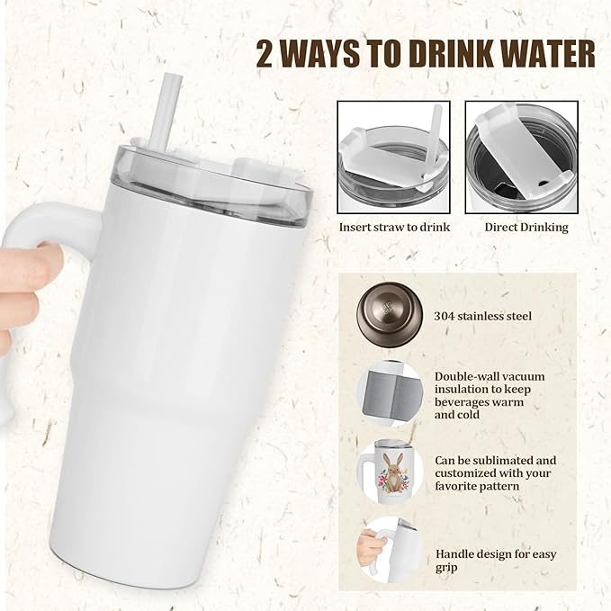 20 oz Sublimation Tumbler with Handle 12pcs, Keep Cold 24 Hours Stainless Steel Tumbler with Lid and Straw &Brush Double Wall Vacuum Reusable Sports Water Bottle with Handle Travel Coffee Mug