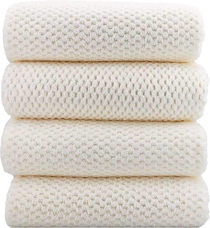YTYC 29x59 Bath Towels,Towels for Bathroom,White,4-Pieces | Super Soft,Highly absorbent,Hanging Loop,No Lint Ball,Quick Drying,Light Weight,80% Polyester 20% Nylon